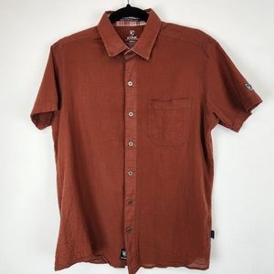KUHL rust color short sleeve shirt small button down cotton